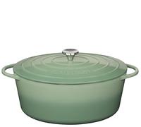 Küchenprofi Cacerola de hierro fundido con tapa ovalada, jade, 35 cm, cacerola, horno holandés, sartén para pan esmaltado, para todo tipo de fuegos (incluye inducción), para guisar, hornear, asar