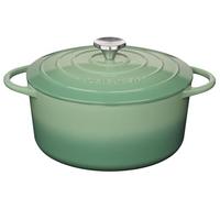 Küchenprofi Cacerola de hierro fundido con tapa redonda, jade, 24 cm, cacerola para horno, horno holandés, sartén esmaltada, para todo tipo de fuegos (incluye inducción), para guisar, hornear, asar