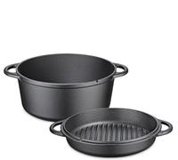 Küchenprofi Cacerola para barbacoa, hierro fundido esmaltado, para barbacoa, brasero y todo tipo de fuegos, incluye inducción, apta para horno, tapa utilizable como sartén parrilla, diámetro 26 cm, 5