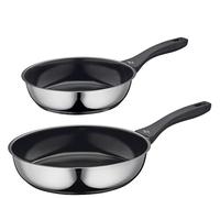 KÜCHENPROFI COOK ROMA - Juego de 2 sartenes con revestimiento antiadherente sin PFAS, base multicapa, para inducción, horno a 180 °C, acero inoxidable, borde alto, diámetro de 24 y 28 cm