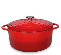 Küchenprofi Fuente para asar de hierro fundido con tapa, interior rojo/negro, 28 cm, cacerola, horno holandés, molde para hornear pan, esmaltado, para todas las cocinas (incluyendo inducción), para