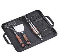 Küchenprofi Juego de 4 Accesorios para Barbacoa de Acero Inoxidable, Guante, Pinzas para Barbacoa con abridor de Botellas, espátula para Hamburguesas, Cepillo para Barbacoa, Mango de Madera, en Bolsa