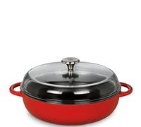 Küchenprofi Provence - Sartén redonda de hierro fundido esmaltado rojo y negro | 28 cm | con tapa de cristal alto | Apto para todas las placas de inducción | Cacerola con tapa