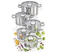 Küchenprofi SAN REMO - Batería de cocina (5 piezas, con tapa de cristal, apta para todo tipo de fuegos (incluye inducción), escala de medición, asas aisladas térmicamente, tapa de cristal de