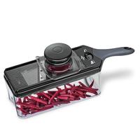 Küchenprofi VARIO cepilladora para verduras, negro, acero especial para cuchillos/plástico, cepilladora universal, 4 cuchillas, grosor de corte ajustable, soporte para residuos y sumidero para frutas