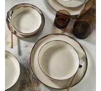Kütahya Porselen Vajilla moderna de 24 piezas para 6 personas, color canela, vajilla de porcelana con platos llanos de 27 cm, platos hondos de 20 cm, platos de postre de 19 cm y cuencos de 15 cm