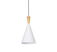 KUEYANB Lámpara Colgante Moderna De Cono, De Metal Mate, Para Dormitorio. | Pantalla minimalista cónica con detalles de madera natural, cable de suspensión ajustable