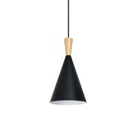 KUEYANB Lámpara Colgante Moderna De Cono, De Metal Mate, Para Dormitorio. | Pantalla minimalista cónica con detalles de madera natural, cable de suspensión ajustable