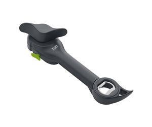 KUHN RIKON Auto Safety Master - Abrelatas multiusos, color gris, sin bordes afilados, limpio y seguro, abre latas, botellas y más