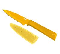 KUHN RIKON Colori+ - Cuchillo de cocina (hoja dentada, protector de hoja, antiadherente, acero inoxidable, 19,5 cm), color amarillo