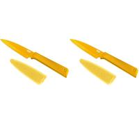 Kuhn Rikon Colori+ - Cuchillo de cocina (hoja recta con protector de hoja, antiadherente, acero inoxidable, 19,5 cm), color amarillo (Paquete de 2)