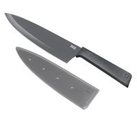 KUHN RIKON Colori+ - Cuchillo de cocina (hoja recta, protector de hoja, antiadherente, acero inoxidable, 30 cm), color gris