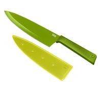 KUHN RIKON COLORI+ - Cuchillo de cocina (hoja recta, protector de hoja, antiadherente, acero inoxidable, 30 cm), color verde