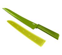 KUHN RIKON Colori+ - Cuchillo de pan (hoja dentada, protector de hoja, antiadherente, acero inoxidable, 32,5 cm), color verde