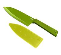 KUHN RIKON Colori+ - Cuchillo Santoku (hoja recta, con protector de hoja, antiadherente, acero inoxidable, 27,5 cm), color verde