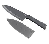KUHN RIKON Colori+ - Cuchillo Santoku (hoja recta, con protector de hoja, antiadherente, acero inoxidable, 27,5 cm), color gris