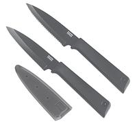 KUHN RIKON Colori+ - Juego de cuchillos de armadura, hoja recta y hoja dentada, antiadherente, acero inoxidable, 19,5 cm, color gris