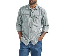 kuiazelit Camisas de mezclilla para hombre de manga larga, camisa de trabajo de vaquero con botones, camisas casuales elegantes de manga larga, chaqueta de mezclilla ligera, camisa suelta lavada, tops