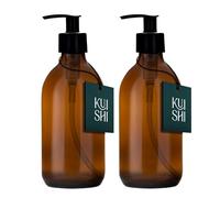 Kuishi Amber Brown Glass Pump Bottle Dispenser, Refillable Amber Glass Soap Dispenser Bottle with Black Plastic Pump for Reducing Plastic Waste (BPA-Free) (300ml x 2)