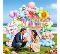KUKUTrue® Set Globo Mariposa para Cumpleaños, Arco Globos, Decoracion Fiesta, Set de Globos Colorido de 72 Piezas con Mariposa, Flor & Happy Birthday, Decoración Primaveral Elegante