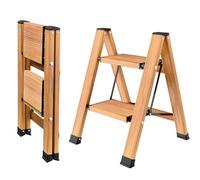 KULACO Escalera Plegable de Aluminio de 2 peldaños, de Aluminio, portátil | Antideslizante, hasta 150 kg, diseño de Vetas de Madera para Cocina, baño, Camping, Certificado EN131