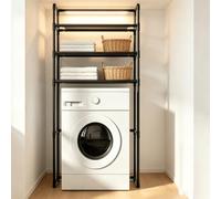 kumamart Estante Ahorrador de Espacio Baño Organizador Lavadora | Maximiza tu lavandería con este estante de 3 niveles, organizando toallas y cestas fácilmente.(Black)