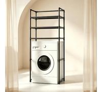 kumamart Estante Ahorrador de Espacio Baño Organizador Lavadora | Maximiza tu lavandería con este estante de 3 niveles, organizando toallas y cestas fácilmente.(Black)