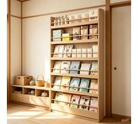 kumamart Librería de madera de 6 pisos, de pie, estrecha | 6 niveles, esquinas redondeadas, madera, ancho de 50 cm