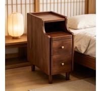kumamart Mesa Auxiliar compacta de Madera auténtica for Dormitorio | Compartimento de almacenamiento doble, muesca eléctrica trasera, guía de rodillos silenciosa(Walnut color,30*40*50cm)
