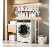 kumamart Organizador Baño Mueble Lavadora 2 Niveles | Maximiza el espacio de tu baño con esta estantería de 2 niveles para toallas y cestas.(White)