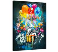 Kunstbruder© Murales de Banksy, grande, vertical, para dormitorio, decoración del hogar, apartamento, salón, lienzo, graffiti, impresión artística, pinturas multicolores (gris globo, 80 x 120 cm)