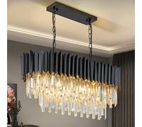 KUNYEEE Moderne Luxus-Kristall-Pendelleuchte, schwarzer Kristall-Kronleuchter, 8xE14 Regentropfen-Kronleuchter, flächenbündige Deckenleuchte für Esszimmer, 80x30 cm