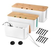 KUOFANY Set de 3 Caja Organizadora de Cables, Caja de Gestión de Cables con Tapa de Bambú, Cajas Guarda Cables, Ocultar Organizador Cables para Regletas TV Escritorio