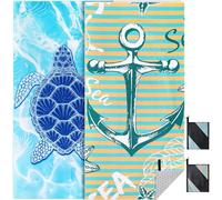 KUOGAS Toalla Playa XXL Juego de 2-90 X 180 cm, Toalla Grande de Microfibra de Secado RáPido, Toalla de BañO Sin Arena, Manta de Playa para Mujer (Tortug Ancla)