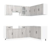 KUPTYERFG 11-TLG Kalmar - Juego de muebles de cocina, color gris | Bloque de cocina modular con armario de esquina y elementos de vidrio proporciona el máximo espacio de almacenamiento para