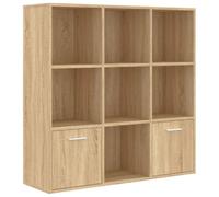 KUPTYERFG Estantería de madera de roble Sonoma, 98 x 30 x 98 cm, estantería de pie con 7 cubos abiertos y 2 puertas, para salón, oficina, pasillo