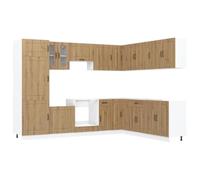 KUPTYERFG Juego de 14 muebles de cocina Kalmar de roble Artisan | Bloque de cocina modular ampliable para tu cocina con patas ajustables y mucho espacio de almacenamiento en diseño de madera.