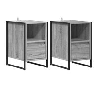 KUPTYERFG Juego de 2 mesitas de noche Sonoma gris 39,5 x 30 x 50 cm de | Mesas auxiliares compactas para dormitorio con 2 cajones y marco de acero para mantener los elementos esenciales ordenados
