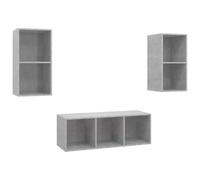 KUPTYERFG Juego de 3 armarios de pared para TV, color gris hormigón | Juego de muebles bajos para colgar en la pared para sala de estar y dormitorio con un amplio espacio de almacenamiento