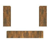 KUPTYERFG Juego de 4 armarios de TV de madera de roble ahumado | Montaje en pared que ahorra espacio para sala de estar y habitación juvenil, incluye cuatro armarios modulares combinables de