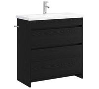 KUPTYERFG Juego de muebles de baño con lavabo, 2 piezas, roble negro, 81 cm | Lavabo compacto con grifo y 2 amplios cajones de madera para un baño principal o aseo de invitados.