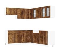 KUPTYERFG Juego de muebles de cocina, madera de roble ahumado, 11 piezas | Amplio módulo de cocina equipada para su cocina y comedor. Ofrece espacio de almacenamiento flexible y un diseño atemporal.