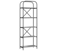 KUPTYERFG Librería Sonoma gris 60 x 30 x 183 cm, estantería de madera con 5 compartimentos y patas de acero, estantería estrecha para salón, dormitorio y oficina