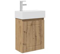 KUPTYERFG Mueble de baño con lavabo y grifo, roble Artisan, 45,5 cm | Mueble de baño compacto de pared de madera con lavabo de cerámica y grifo mezclador para baño de invitados y baño pequeño.