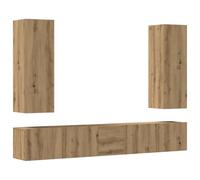 KUPTYERFG Mueble de TV de 5 piezas, montaje en pared, madera de roble | Conjunto de armario colgante modular para sala de estar, ofrece espacio de almacenamiento flexible y diseño atemporal en