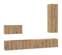 KUPTYERFG Mueble de TV de pared de 4 piezas para colgar en la pared, roble | Diseño modular para sala de estar y dormitorio con amplio espacio de almacenamiento detrás de puertas con bisagras