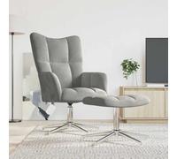 KUREOVDG Sillón de relax con taburete de terciopelo gris claro giratorio | Acolchado de espuma, estructura de acero, patas cruzadas, máximo 110 kg, diseño moderno