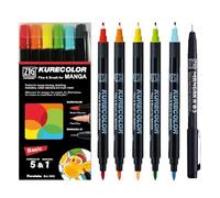 Kuretake Zig Cartoonist KURECOLOR Fine&Brush Basic Set, 5 colores con negro Mangaka, marcadores de doble punta a base de alcohol, para artistas, profesionales, fabricados en Japón
