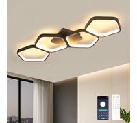 Kuwork Lampara Techo Salon Regulable: 3000k - 6500k Plafon LED Techo Moderna con Control Remoto y App para Dormitorio Cocina Comedor,Negro(81CM)