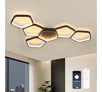 Kuwork Lampara Techo Salon Regulable: 58W 3000k - 6500k Plafon LED Techo Moderna con Control Remoto y App para Dormitorio Cocina Comedor,Negro(90CM)